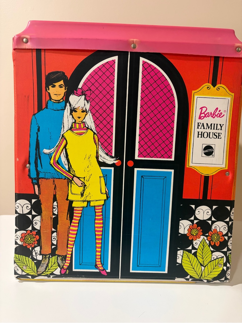 Barbie PinkOrangeBlue Family House Carrying Case with Furniture,Dolls,&Clothing